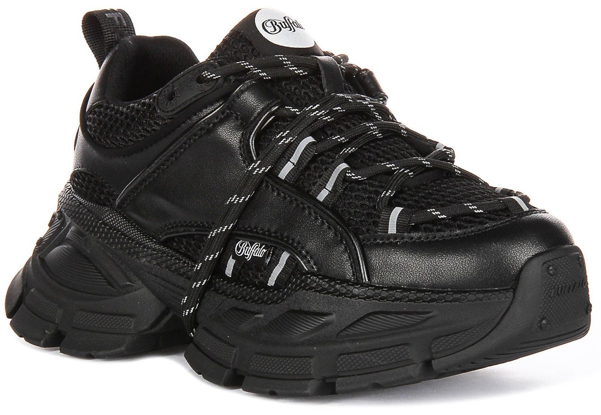 Buffalo Saturn Lace Stylish Chunky Platforms Womens Trainer Black UK