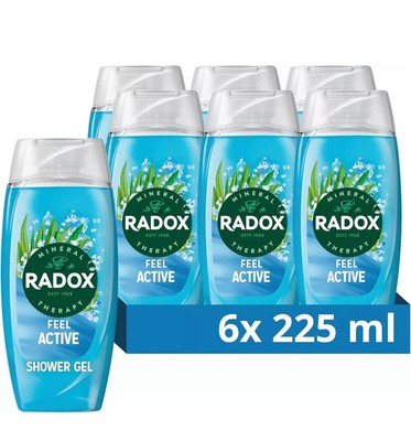 Radox Feel Active Duschgel, Meersalz & Zitronengras Duft, 225 ml 6er Pack, UK