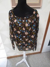 A.N.A-BLACK/MULTI-FLORAL-RUFFLE ROUND NECK-LONG SLEEVE-TOP-SIZE-XL-NWT