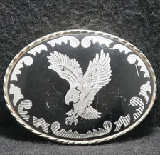 WJ11162 VERY COOL VINTAGE 1970s ***EAGLE FLYING*** BIRD ARTWORK MENS BELT BUCKLE