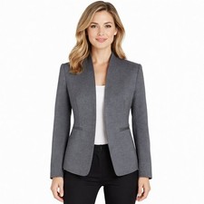 J Crew 365 Blazer Women Size 6P Gray Open Front Faux Pockets Slit Cuffs Vented