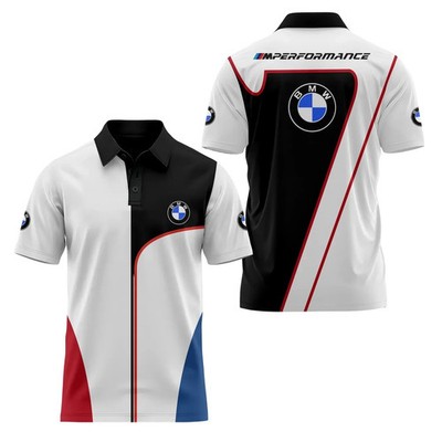 Custom Name - B.M.W M Performance Men's Polo White/Black Racing - All Size
