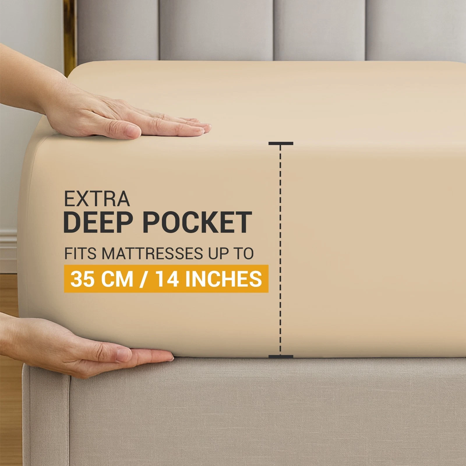 Beige - Dekoro fitted sheet - 35cm deep
