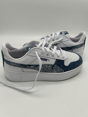 PUMA Carina Street Denim Graphic Lace Up  Womens White Sneakers Casual Shoes 8.5