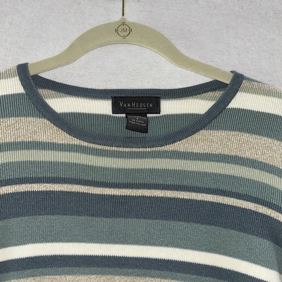 Suéter para mujer Van Heusen a rayas manga larga salvia, oliva, tostado, crema grande Foto 4 de 4