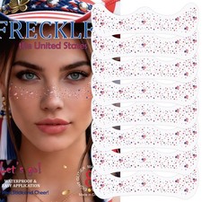8Pcs Patriotic Red White Blue Glitter Face Tattoos 4th of July Stickers