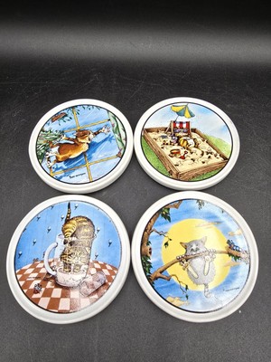 Coaster Set of 4 Gary Patterson Clay Design Crazy Cat Whimsical Kitties Vintage 