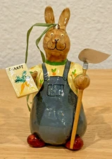 Vintage Rare HTF S. Greenleaf Gardener Rabbit 3" Gypsum Figurine Ornament