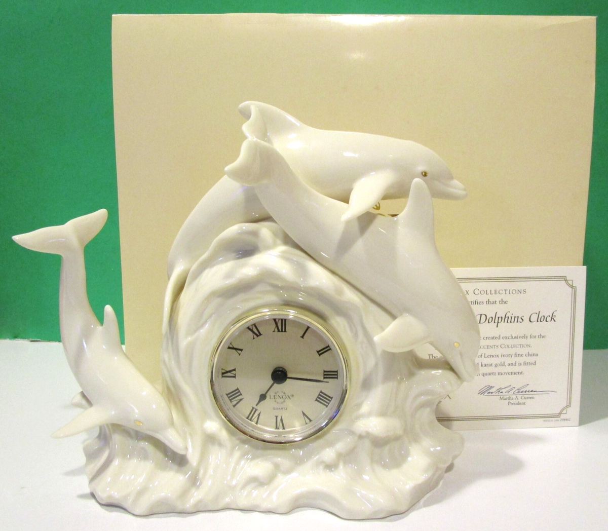 LENOX SPLENDOR OF DOLPHINS CLOCK sculpture -- Tested -- -- NEW in
