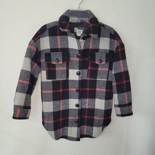 GAP Kids Plaid Shacket Black Red Gray Button Up Jacket Size S 6-7 yrs Oversized