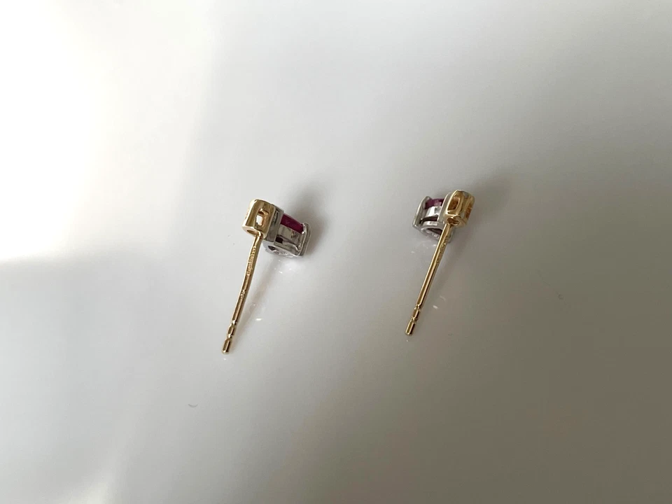 Ruby and Diamond Earrings 9ct Gold Small Diamond and Ruby Earrings Gold Earrings - Image 3 of 4