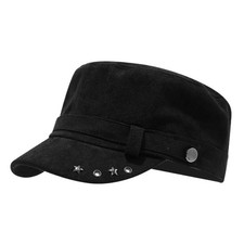 Herren Retro Steif Wildleder Flat Top Hut Baseball Cap Freizeit Militär Stil