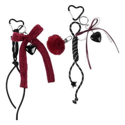 Elegant Wine Red Bowknot and Heart Keychain Stylish Bag Charm Car Key Ornament