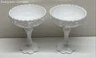 Pair of Vintage Fenton Colonial Cabbage Rose Milk Glass Compotes