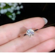 14K White Gold Over Round VVS1 Diamond Solitaire Wedding Engagement Ring Size 7