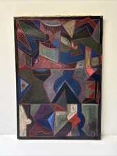 Mid Century Painting Modernist Abstract Expressionism Mystery Signed 1970 20”