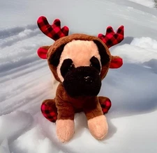 Christmas Pug Dressed As Reindeer 9 1/2 Plush Hugfun Stuffed Animal