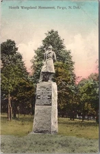 c1910s FARGO, North Dakota Postcard "Henrik Wegeland Monument" Statue / Park