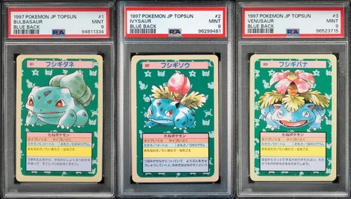 (PSA 9) 1997 Topsun Bulbasaur Ivysaur Venusaur Blue Back Japanese Pokemon Card