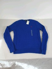 Polo Ralph Lauren Cable Knit Pullover, Womens Sz L Royal Blue Crew Neck Classic