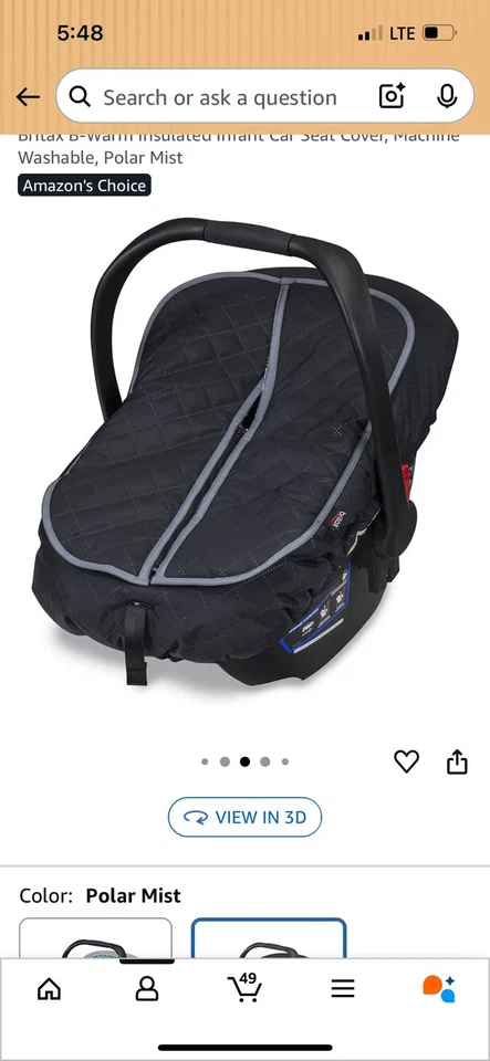 Britax B-Warm Insulated Infant Car Seat Cover, Machine Washable, Polar Mist - Image 4 of 4