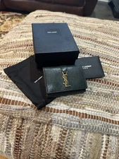 YSL Saint Laurent Dark Green Or Black Compact Wallet with Box - Coin Holder