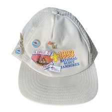 VTG 1993 National Scout Jamboree Trucker Hat Cap w/ Pins USA Made Beige RARE