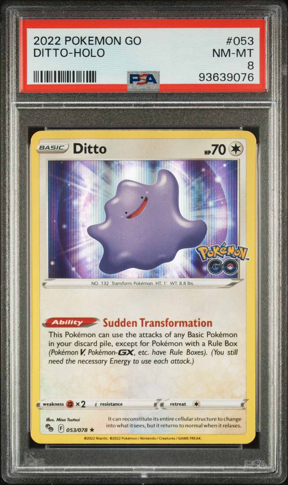 2022 POKEMON GO 53 DITTO HOLO - PSA 8 LOW POP!