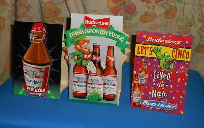 vtg BUDWEISER Bud Light beer table tent lot x3 St. Patrick's Day Cinco De Mayo