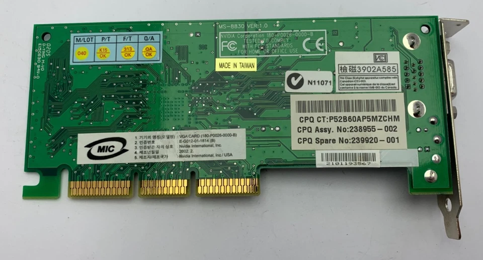 Compaq Nvidia Vanta 16mb AGP Graphics Card MS-8830 239920-001 238955-002 - Image 4 of 4