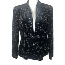 Vintage Jbs Embellished Sparkly Floral Velvet Blazer Women L Black Shoulder Pads