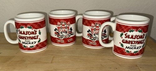 Disney Store Seasons Greetings From Mickey Christmas Coffee Mugs Set of 4 EUC
