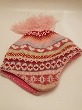 Baby Girls Pink Knitted Hat With Fleece Lining Age 0-3 Months DC1 