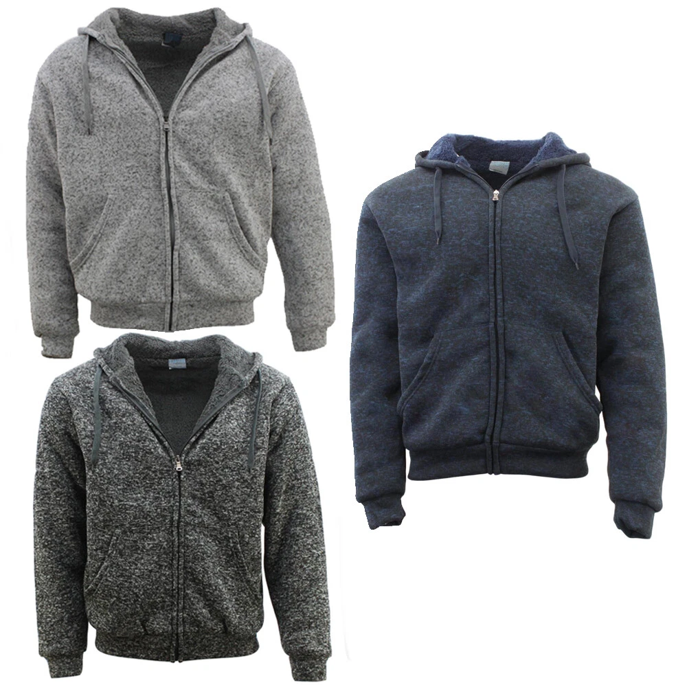 Menu0026#039;s Thick Winter Sherpa Fur Hoodie Zip Up Hooded Jumper Coat Jacket  Sweater | eBay