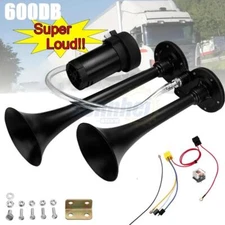 Super Loud Dual Trumpet Air Horn Kit with Compressor for Any 12V Vehicles Trucks