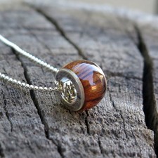 Koa Wood Hawaiian Jewelry Barrel 8mm Silver Rhodium Plated Brass Pendant BRP1042