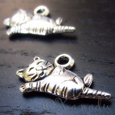 Happy Kitty Cat Antiqued Silver Plated Charm Pendantsw C3910 - 10, 20 Or 50PCs