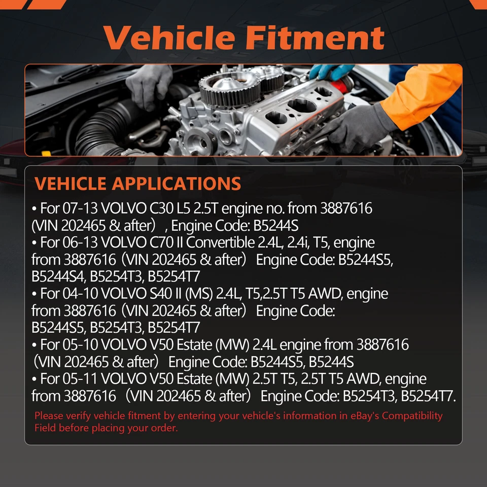 Timing Belt Kit Water Pump T43172 For 2005-2013 VOLVO C30 C70 S40 V50 2.4L 2.5L - Imagem 3 de 4