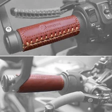 Genuine Cowhide Leather Motorcycle Handlebar Grips Handlebar Cover in Brown