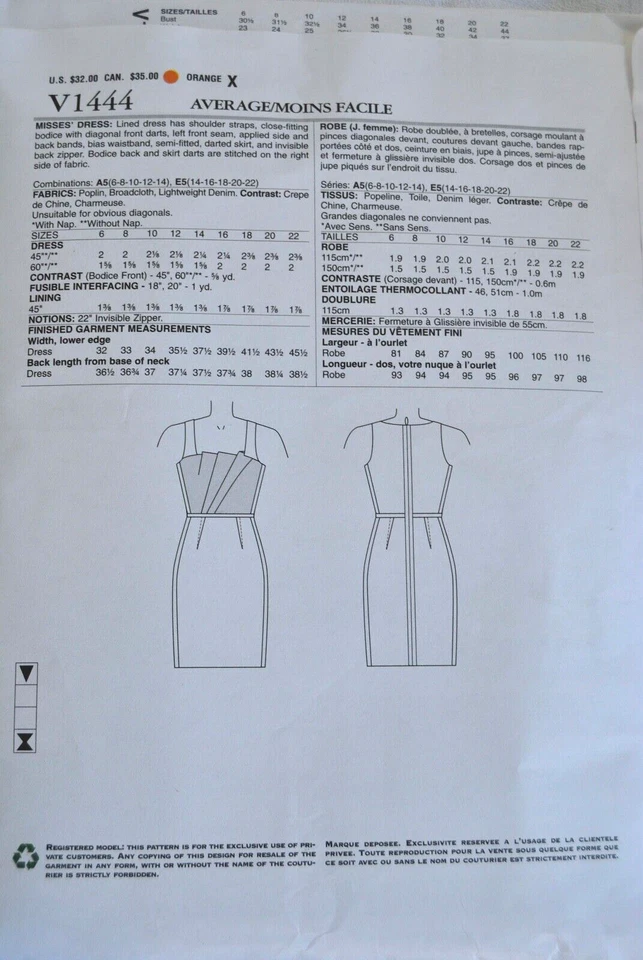 Schnittmuster Vogue DKNY 1444 Gr. 6 - 14 Kleid Cocktailkleid neu - Bild 2 von 2