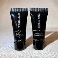 2x Giorgio Armani Fluid Sheer Fluide Embellisseur Shade 2 Sample .16oz, 5ml NWOB