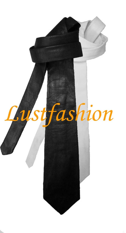 Lederkrawatte schwarz weiss Krawatte Leder neck tie black Cuir cravatta Pelle - Bild 1 von 1