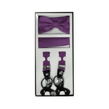 New Men's Convertible Elastic Strap Suspender Bowtie Hankie Eggplant formal