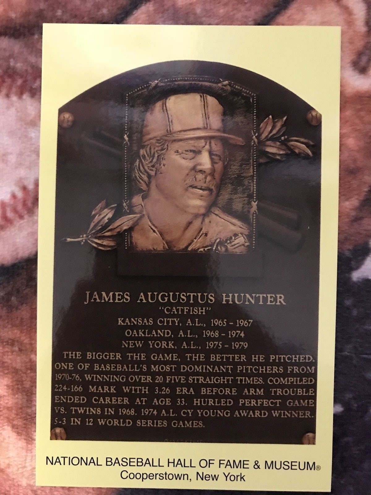 Jim "Catfish" Hunter Postcard Baseball Hall of Fame Induction Plaque Photo eBay