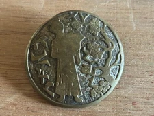 Japanese Geisha Girl Pin Brooch Worn Faded Traditional Dress Cherry Blossom Vtg