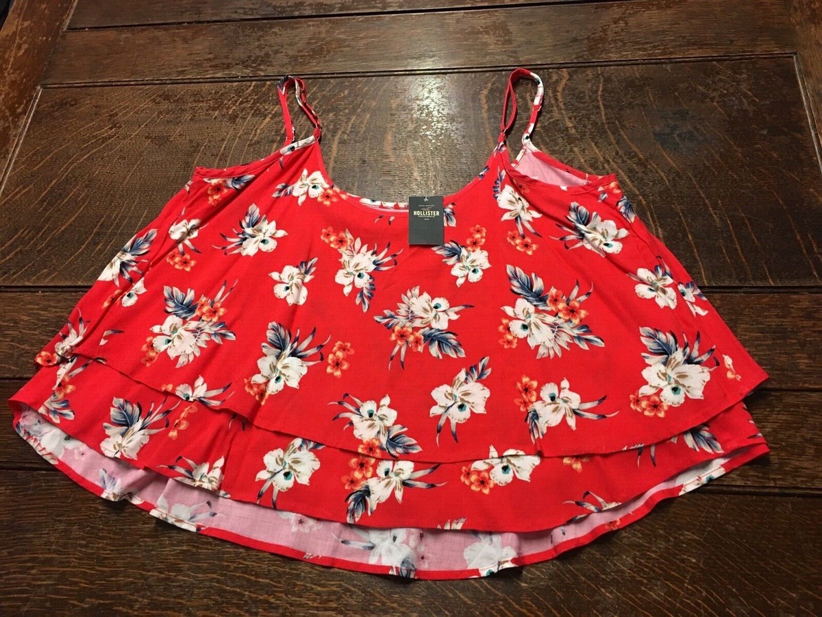 Hollister Red Flower Floral Swing Spaghetti Cami Vest Top Size