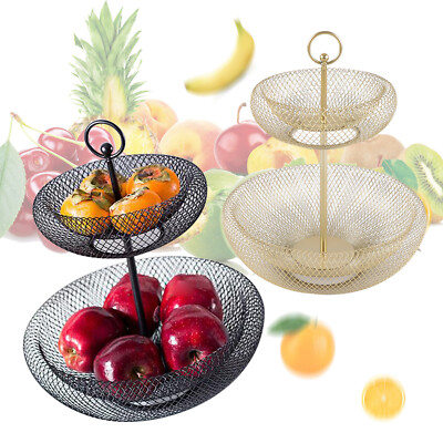 2 Stöckig Obst Etagere Obstkorb Obstschale aus Metall Körbe für Küche Deko DHL
