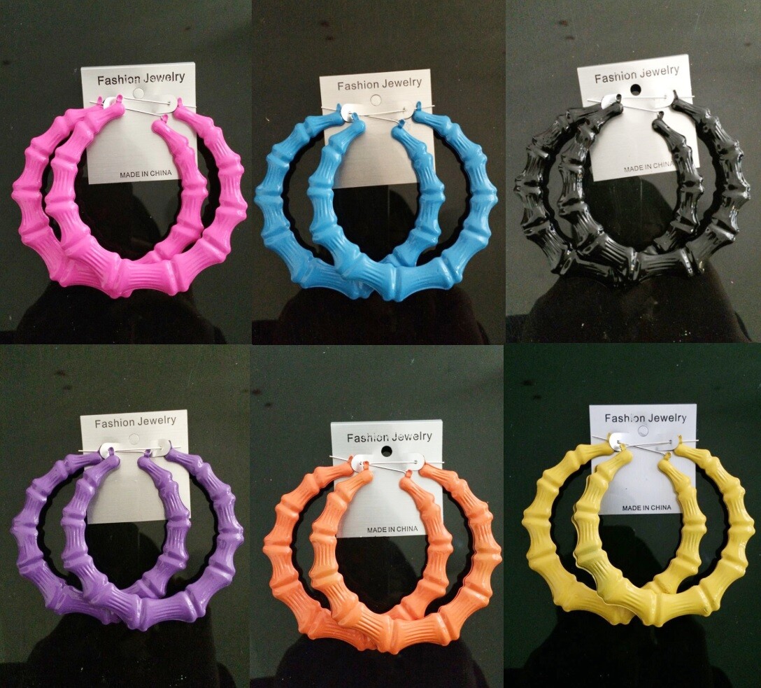 Large Colourful Womens Bamboo Earrings Gold Hoop Hip-Hop Big