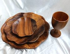 VINTAGE WOOD DINNERWARE /SALAD SET-  PLACE SE...