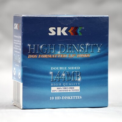 SK 2HD DOS Formatted High Density 10 Diskettes 3.5'' 90mm für Amiga Atari PC...